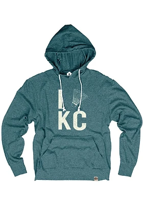 Rally Kansas City Mens Teal Shuttlecock Long Sleeve Hoodie