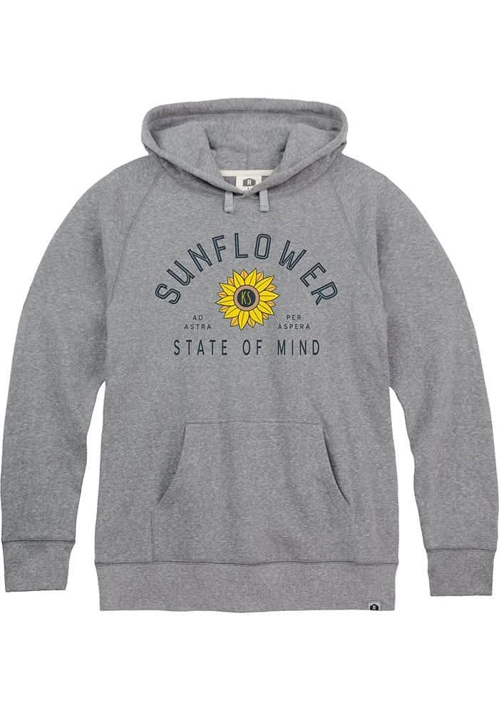 Rally Kansas Mens Grey Sunflower State Long Sleeve Hoodie