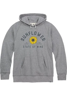 Rally Kansas Mens Grey Sunflower State Long Sleeve Hoodie