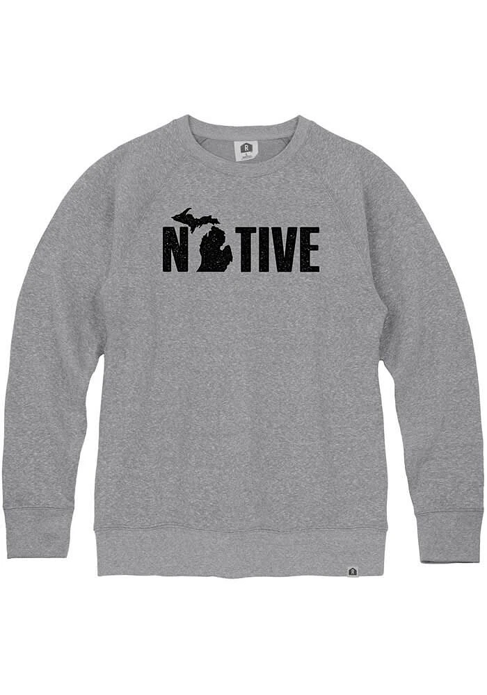 Rally Michigan Mens Grey Native Long Sleeve Crew Sweatshirt
