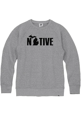 Rally Michigan Mens Grey Native Long Sleeve Crew Sweatshirt