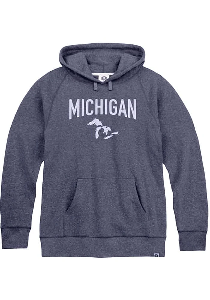 Rally Michigan Mens Navy Blue Great Lake Shape Long Sleeve Hoodie
