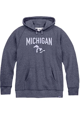 Rally Michigan Mens Navy Blue Great Lake Shape Long Sleeve Hoodie