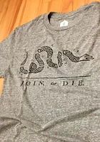 Rally Philadelphia Grey Join or Die Short Sleeve Fashion T Shirt