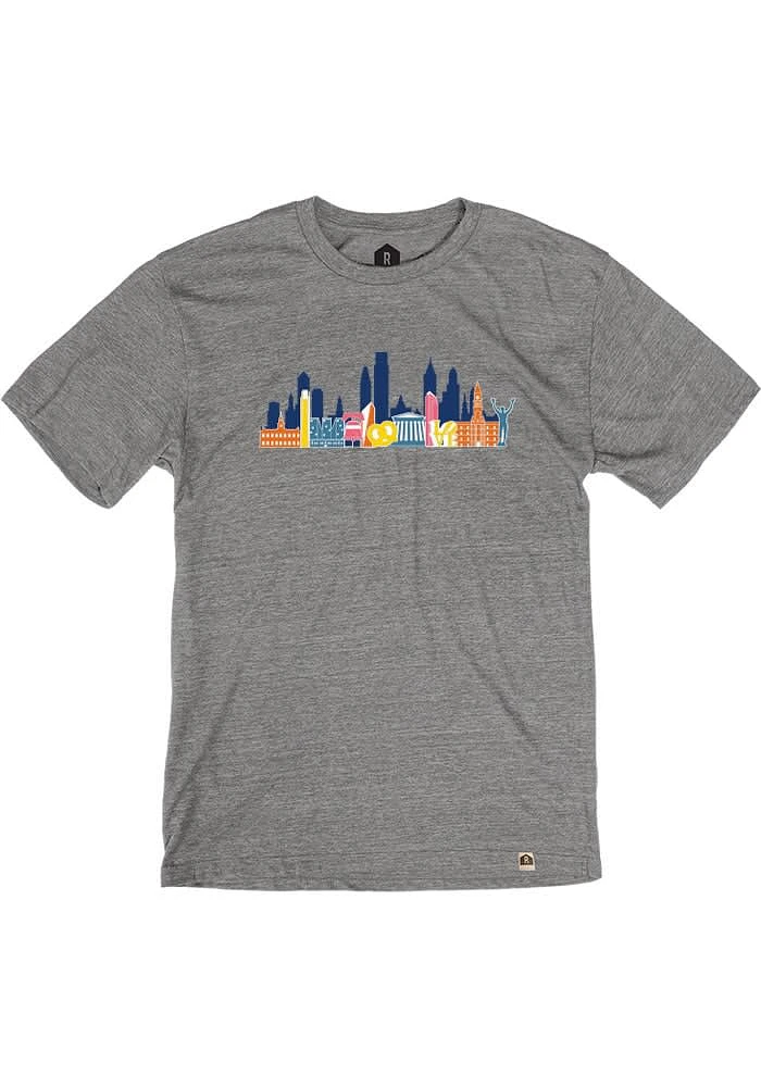 Rally Philadelphia Grey Skyline Icons Short Sleeve Fashion T Shirt