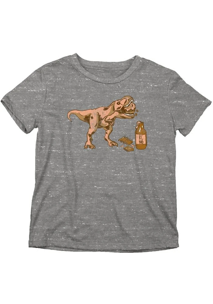 Kansas City Youth Grey T-rex BBQ Short Sleeve Fashion T-Shirt