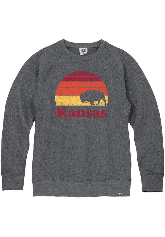 Rally Kansas Mens Navy Blue Buffalo Sunset Long Sleeve Crew Sweatshirt