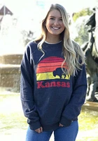 Rally Kansas Mens Navy Blue Buffalo Sunset Long Sleeve Crew Sweatshirt