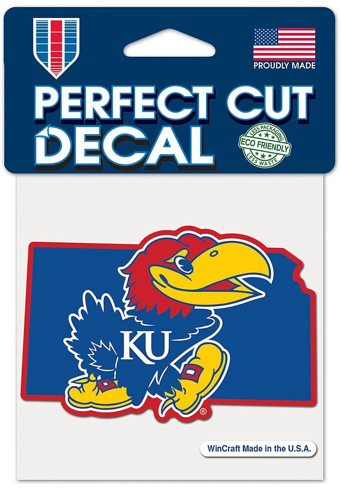Kansas Jayhawks State Shape Auto Decal - Blue