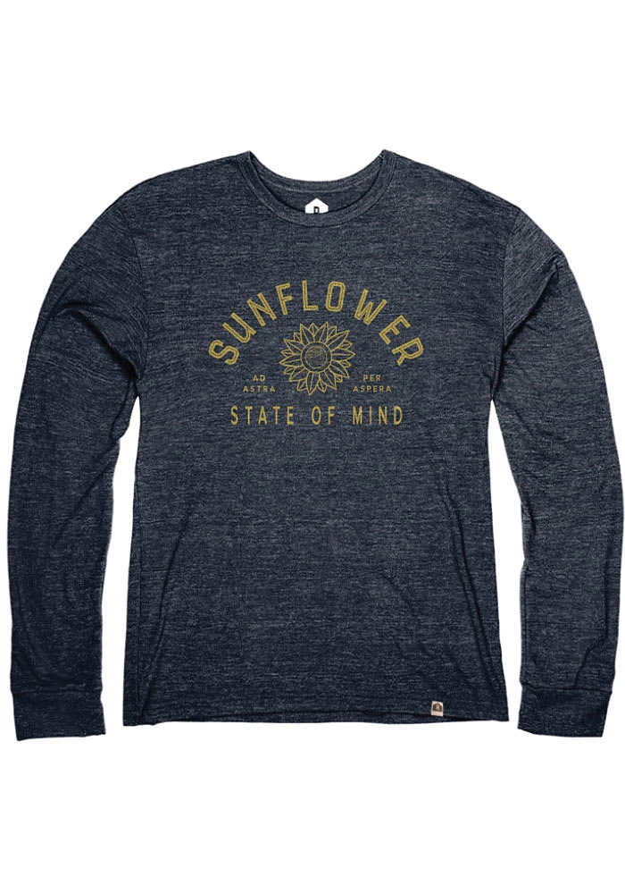 Rally Kansas Navy Blue Sunflower State Of Mind Long Sleeve Fashion T Shirt