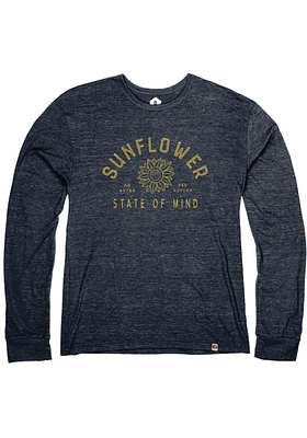 Rally Kansas Navy Blue Sunflower State Of Mind Long Sleeve Fashion T Shirt