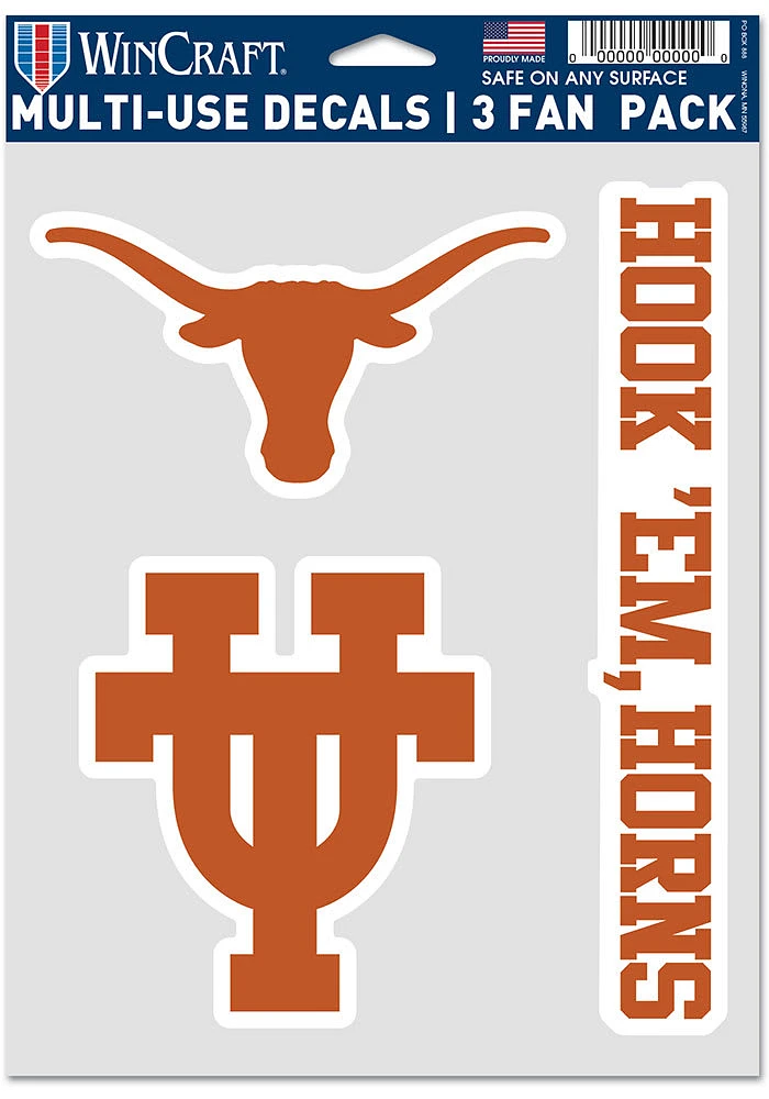 Texas Longhorns Triple Pack Auto Decal - Burnt Orange