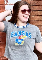 Kansas Jayhawks Womens Grey Brooklyn Varsity Crop Crew Neck Short Sleeve T-Shirt