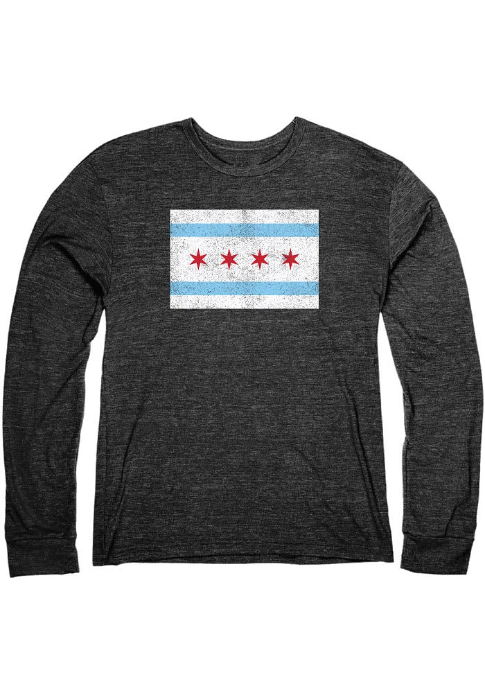 Rally Chicago Black City Flag Long Sleeve Fashion T Shirt