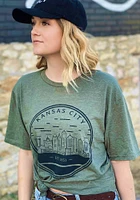 Rally Kansas City Olive Circle Skyline Short Sleeve Fashion T Shirt