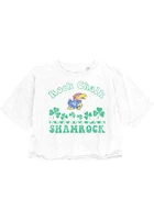 Kansas Jayhawks Womens White Cropped Sunny Shamrock Short Sleeve T-Shirt
