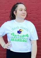 Kansas Jayhawks Womens White Cropped Sunny Shamrock Short Sleeve T-Shirt