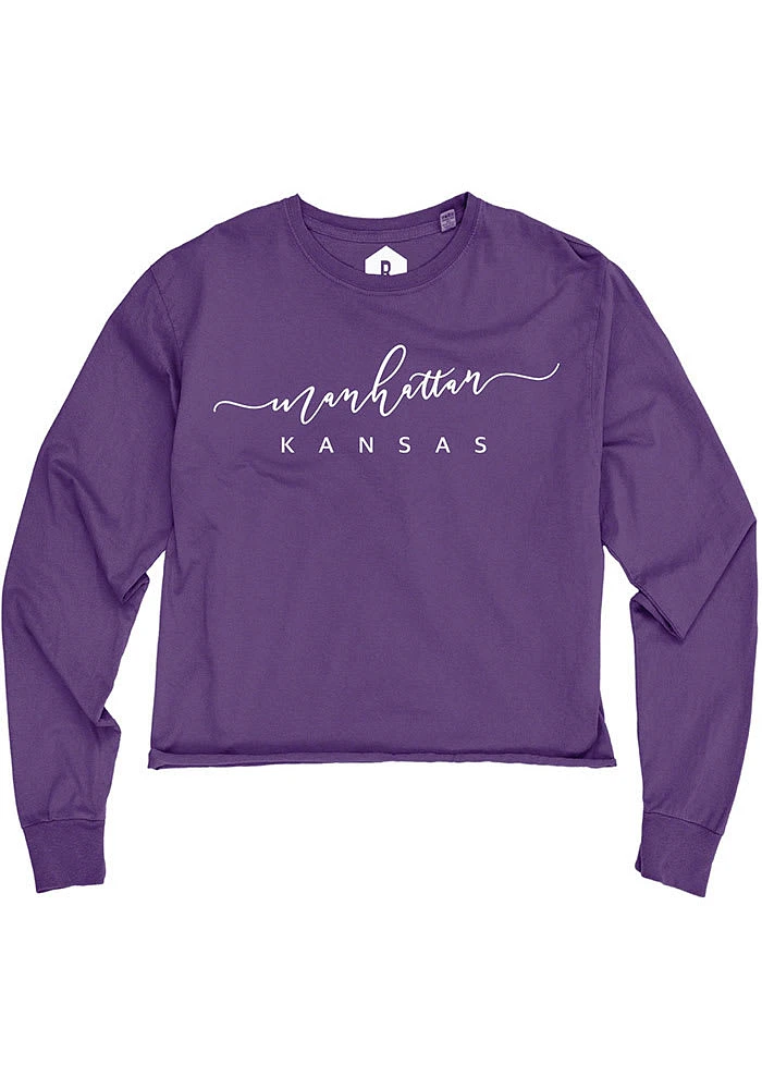 Manhattan Womens Purple Script LS Tee