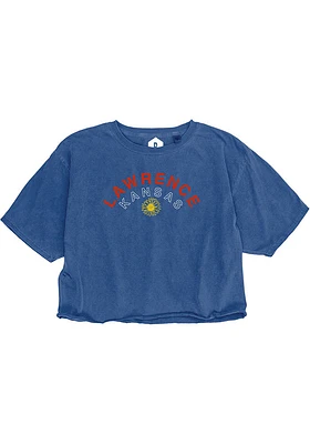 Rally Lawrence Womens Blue Sunflower Short Sleeve T-Shirt