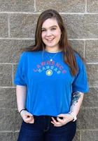 Rally Lawrence Womens Blue Sunflower Short Sleeve T-Shirt
