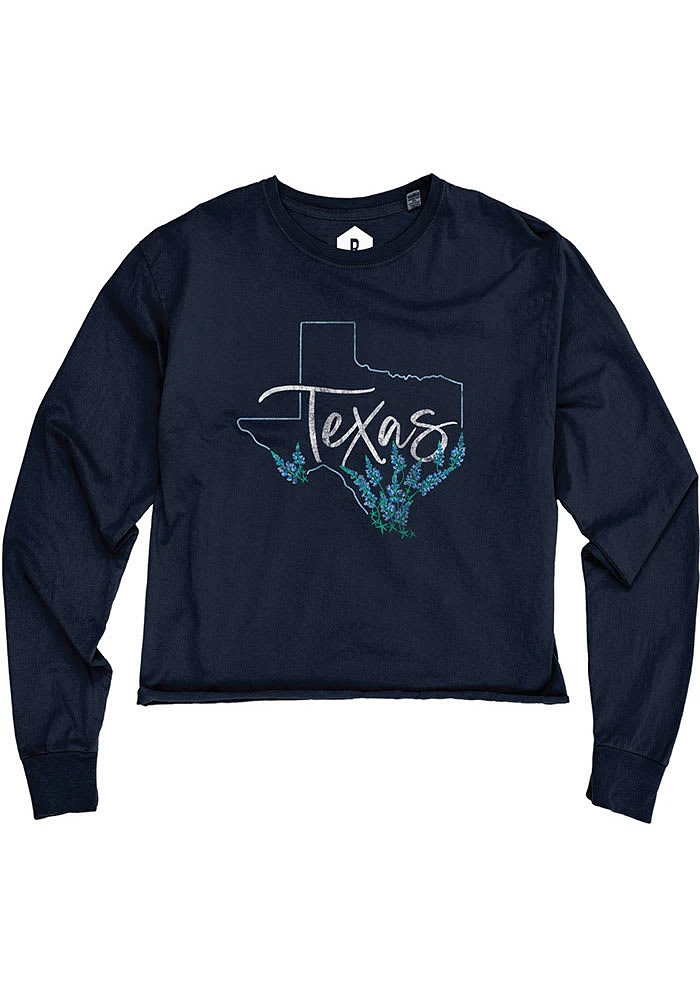 Rally Texas Womens Navy Blue State Shape LS Tee