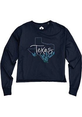 Rally Texas Womens Navy Blue State Shape LS Tee