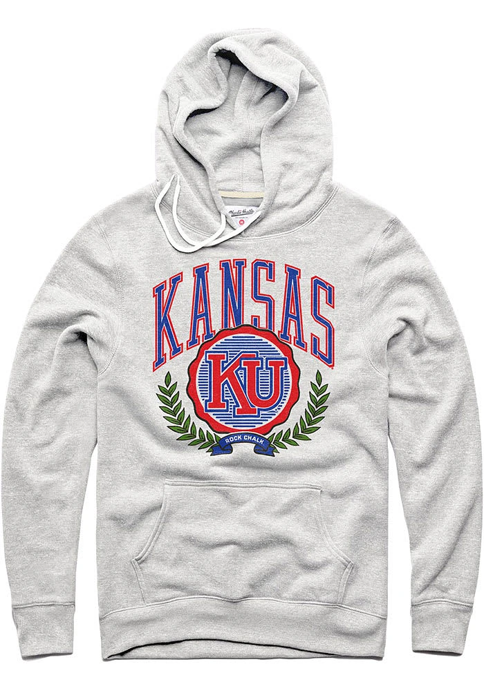Charlie Hustle Kansas Jayhawks Mens Grey Rock Chalk Foliage Fashion Hood