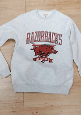 Charlie Hustle Arkansas Razorbacks Mens Grey Throwback Long Sleeve Fashion Sweatshirt