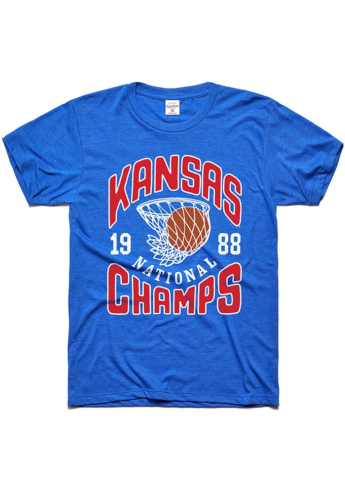 Charlie Hustle Kansas Jayhawks Blue 1988 National Champs Short Sleeve Fashion T Shirt