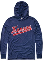 Charlie Hustle Kansas Jayhawks Mens Navy Blue Light Weight Script Fashion Hood