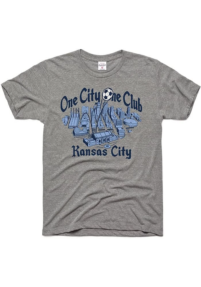 Charlie Hustle Sporting Kansas CITY Grey ONE CLUB Short Sleeve Fashion T Shirt