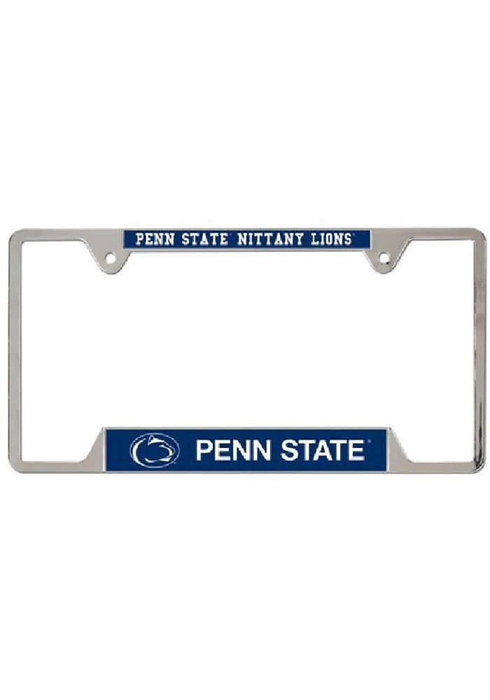 Penn State Nittany Lions Silver Chrome License Plate Frame - Navy Blue
