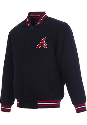 Mens Atlanta Braves Reversible Wool Heavyweight Jacket - Navy Blue