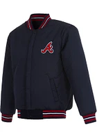 Mens Atlanta Braves Reversible Wool Heavyweight Jacket - Navy Blue