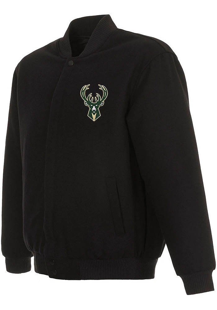 Mens Milwaukee Bucks Reversible Wool Heavyweight Jacket - Black