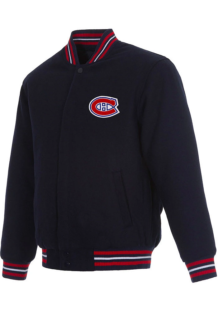 Mens Montreal Canadiens Reversible Wool Heavyweight Jacket - Navy Blue