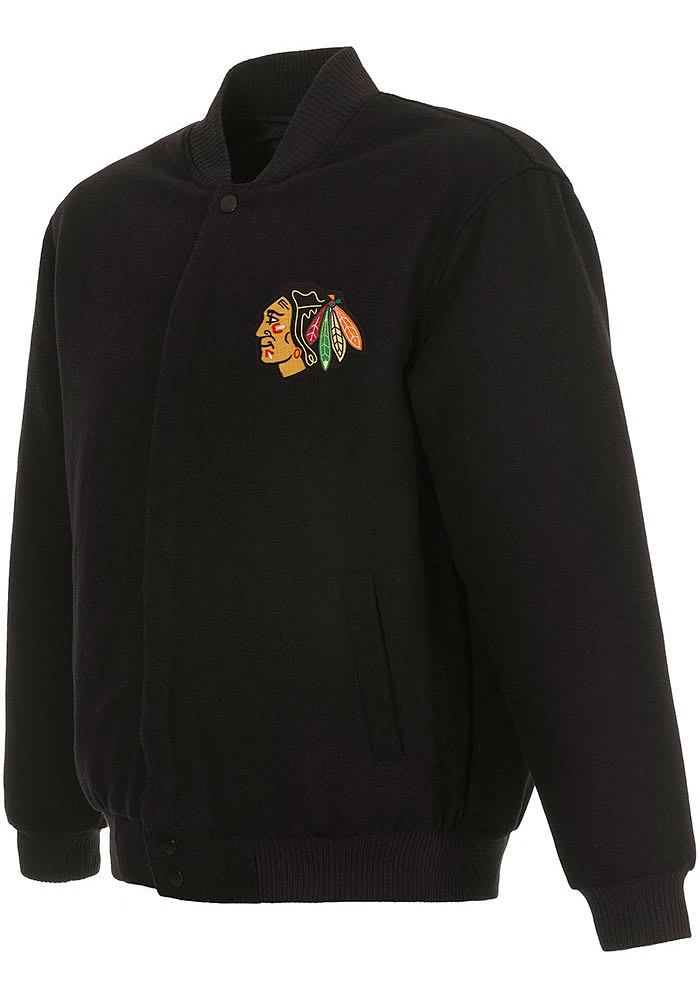 Mens Chicago Blackhawks Reversible Wool Heavyweight Jacket - Black