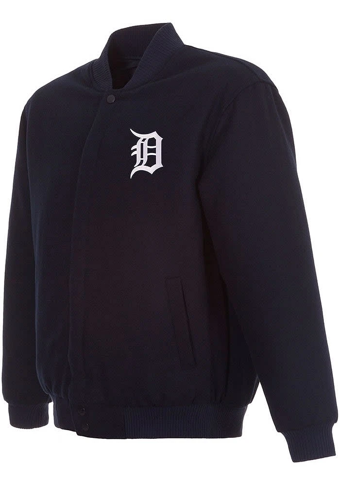 Mens Detroit Tigers Reversible Wool Heavyweight Jacket - Navy Blue