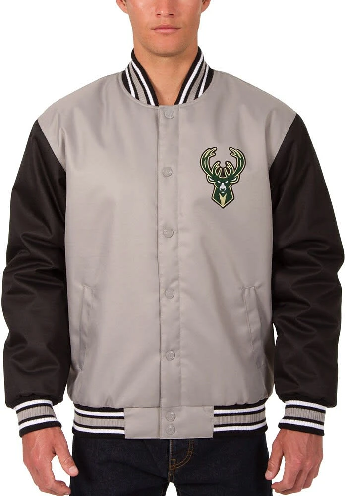 Milwaukee Bucks Mens Grey Poly Twill Medium Weight Jacket