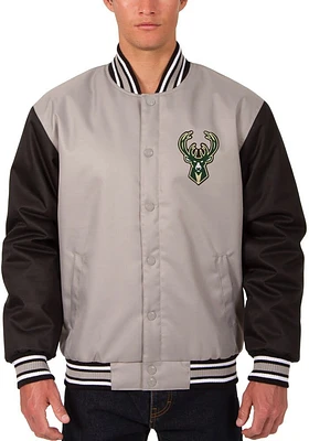 Milwaukee Bucks Mens Grey Poly Twill Medium Weight Jacket