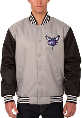 Charlotte Hornets Mens Grey Poly Twill Medium Weight Jacket