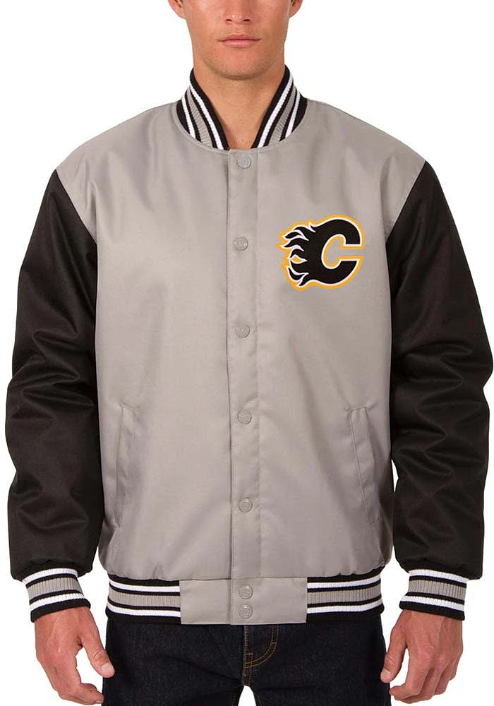 Calgary Flames Mens Grey Poly Twill Medium Weight Jacket