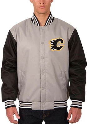 Calgary Flames Mens Grey Poly Twill Medium Weight Jacket