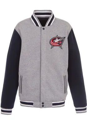 Columbus Blue Jackets Mens Grey Reversible Fleece Medium Weight Jacket