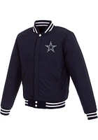 Dallas Cowboys Mens Navy Blue Reversible Fleece Faux Leather Medium Weight Jacket