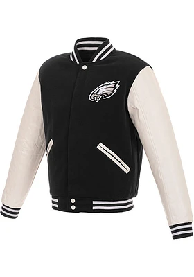 Philadelphia Eagles Mens Black Reversible Fleece Faux Leather Medium Weight Jacket