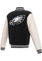 Philadelphia Eagles Mens Black Reversible Fleece Faux Leather Medium Weight Jacket