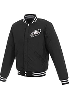 Philadelphia Eagles Mens Black Reversible Fleece Faux Leather Medium Weight Jacket