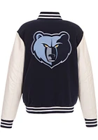 Memphis Grizzlies Mens Navy Blue Reversible Fleece Faux Leather Medium Weight Jacket