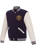 Denver Nuggets Mens Navy Blue Reversible Fleece Faux Leather Medium Weight Jacket